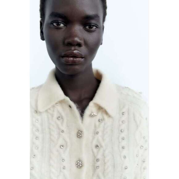 🤍 BEADED CROP KNIT CARDIGAN - Picture 3 of 8